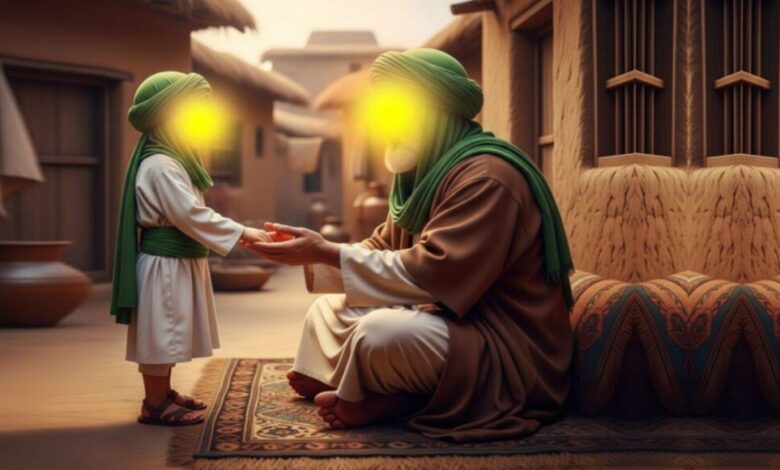 ইমাম হুসাইন (আ.) এর প্রেমী শিশুর কপালে নবীজির চুম্বন